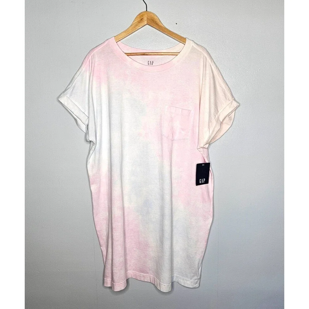 GAP Women's T-Shirt Dress XL Tie-Dye Cotton Jersey Short Sleeve Casual Pullover - Picture 1 of 8